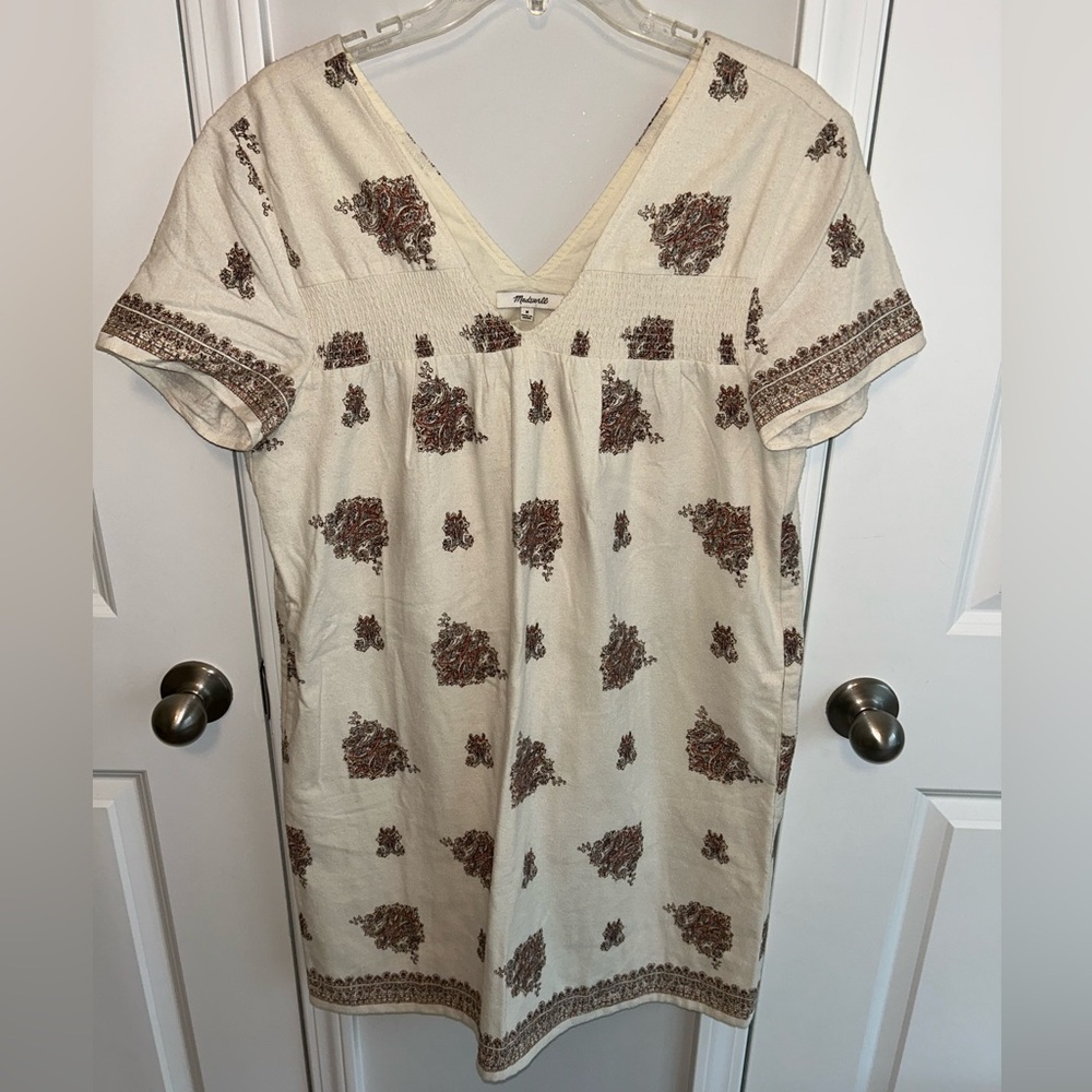 Madewell womens‎ Paisley Oversized Smocked Short sleeve Silk Dress size Medium